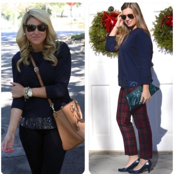 J. Crew Sequin Trim Sweatshirt Navy Blue B7027 Size XS - Picture 2 of 14